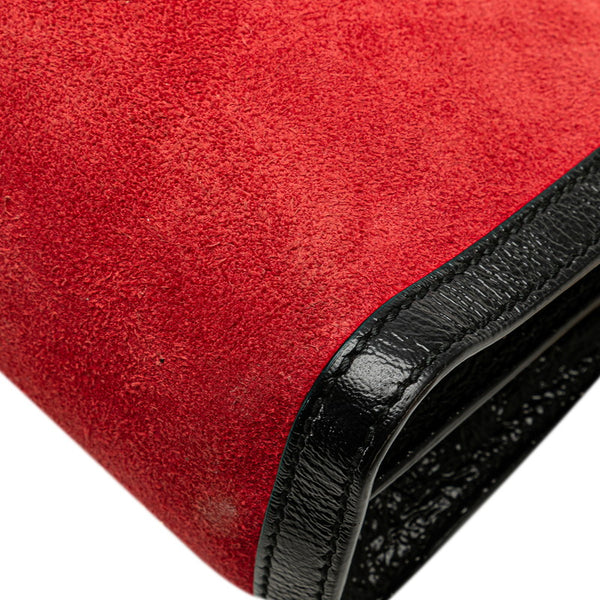 グッチ オフィディア シェリーライン チェーン 斜め掛け ショルダーバッグ 503877 レッド ブラック スウェード レザー レディース GUCCI 【中古】