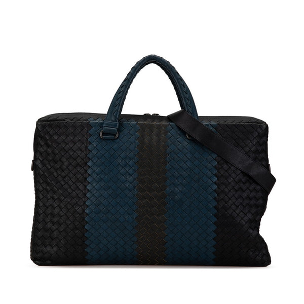 ボッテガヴェネタ イントレチャート ビジネスバッグ ショルダーバッグ 2WAY ブラック ネイビー レザー レディース BOTTEGAVENETA 【中古】