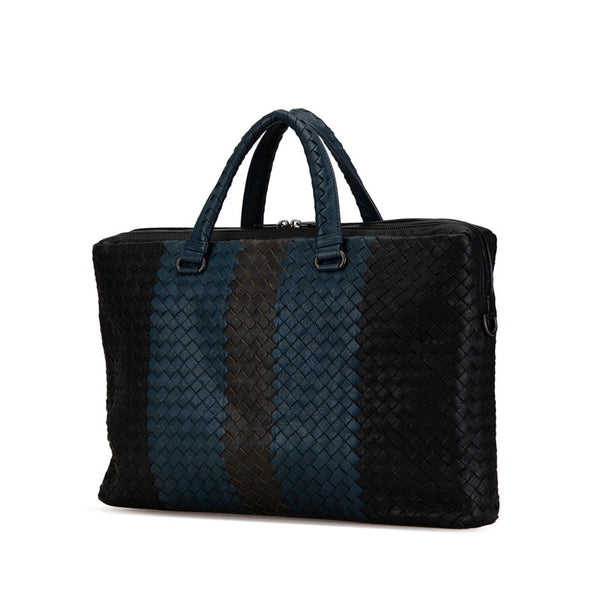 ボッテガヴェネタ イントレチャート ビジネスバッグ ショルダーバッグ 2WAY ブラック ネイビー レザー レディース BOTTEGAVENETA 【中古】