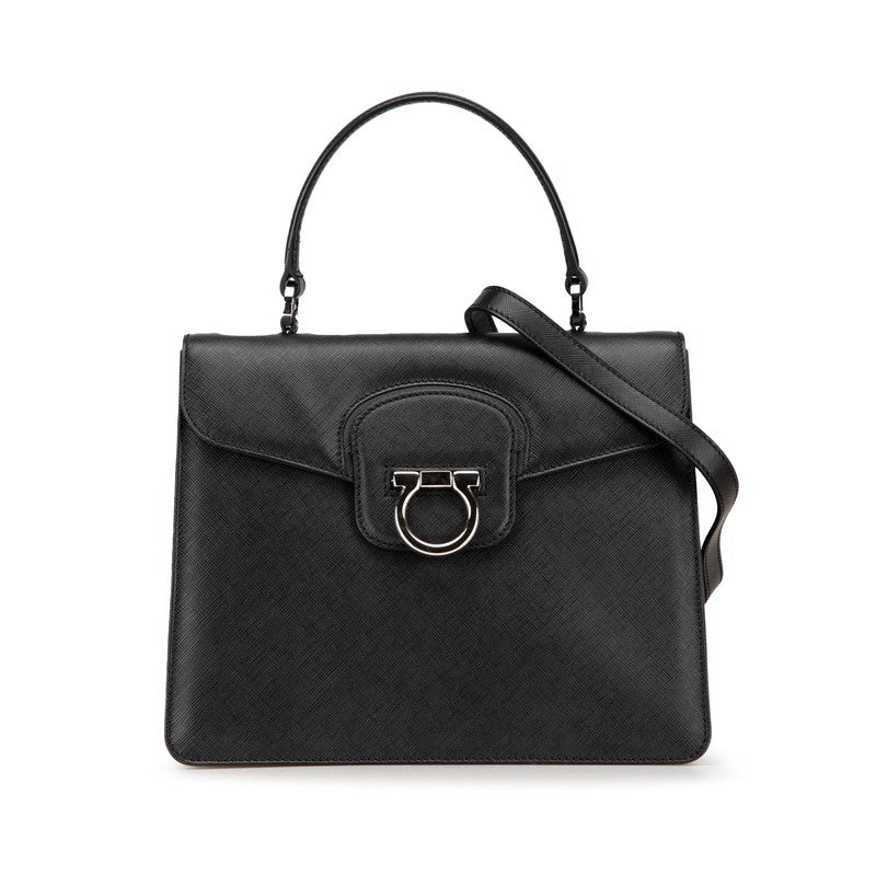 サルヴァトーレフェラガモ ガンチーニ ハンドバッグ ショルダーバッグ 2WAY ブラック シルバー レザー レディース Salvatore Ferragamo 【中古】