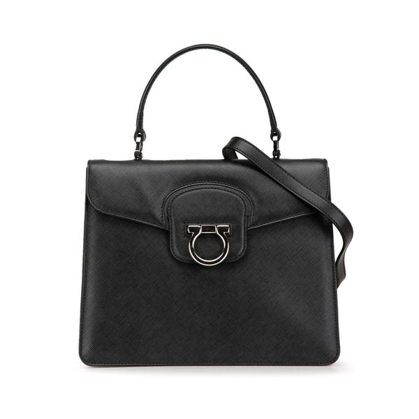 サルヴァトーレフェラガモ ガンチーニ ハンドバッグ ショルダーバッグ 2WAY ブラック シルバー レザー レディース Salvatore Ferragamo 【中古】