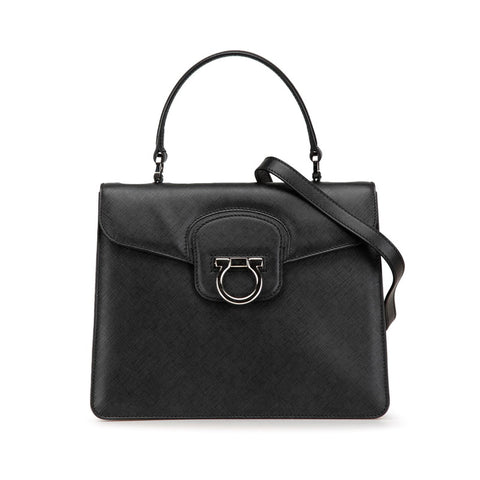 サルヴァトーレフェラガモ ガンチーニ ハンドバッグ ショルダーバッグ 2WAY ブラック シルバー レザー レディース Salvatore Ferragamo 【中古】