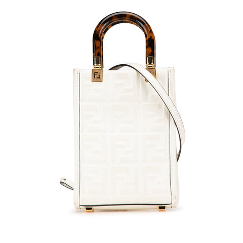 フェンディ サンシャイン ショッパー ハンドバッグ ショルダーバッグ 2WAY 8BS051 ホワイト ブラウン レザー レディース FENDI 【中古】