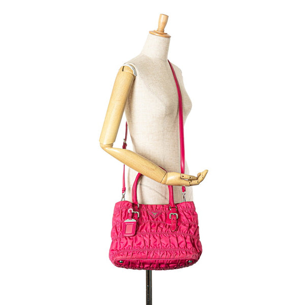 プラダ 三角ロゴプレート ハンドバッグ ショルダーバッグ 2WAY ピンク ナイロン レザー レディース PRADA 【中古】