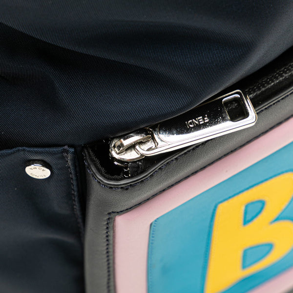 フェンディ ボキャブラリー BLUE リュック バックパック 7VZ035 ネイビー ブラック ナイロン レザー レディース FENDI 【中古】