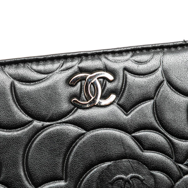 シャネル カメリア ココマーク 長財布 ブラック ピンク ラムスキン レディース CHANEL 【中古】