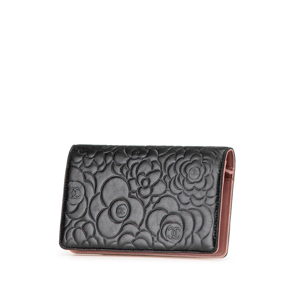 シャネル カメリア ココマーク 長財布 ブラック ピンク ラムスキン レディース CHANEL 【中古】