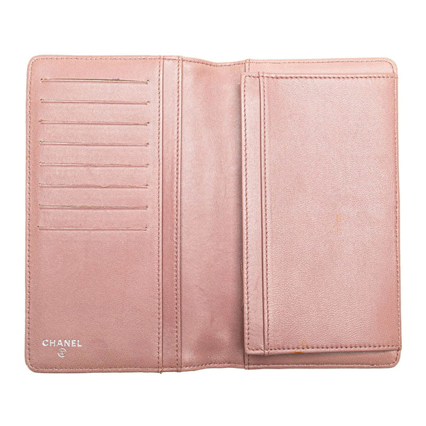 シャネル カメリア ココマーク 長財布 ブラック ピンク ラムスキン レディース CHANEL 【中古】