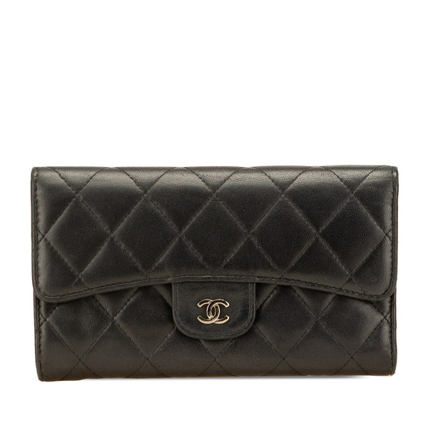 シャネル マトラッセ ココマーク 長財布 ブラック ラムスキン レディース CHANEL 【中古】
