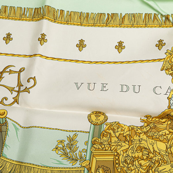 エルメス カレ90 VUE DU CAROSSE DE LA GALERE LA REALE クイーンの戴冠式 スカーフ ホワイト グリーン マルチカラー シルク レディース HERMES 【中古】
