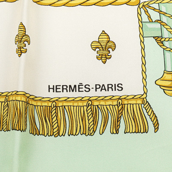 エルメス カレ90 VUE DU CAROSSE DE LA GALERE LA REALE クイーンの戴冠式 スカーフ ホワイト グリーン マルチカラー シルク レディース HERMES 【中古】