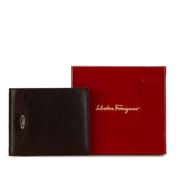 サルヴァトーレフェラガモ 二つ折り財布 IR-661050 ブラウン レザー レディース Salvatore Ferragamo 【中古】