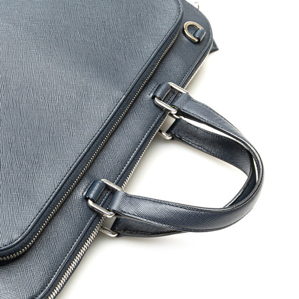プラダ サフィアーノ ビジネスバッグ ショルダーバッグ 2WAY ネイビー レザー メンズ PRADA 【中古】