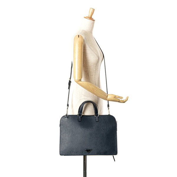 プラダ サフィアーノ ビジネスバッグ ショルダーバッグ 2WAY ネイビー レザー メンズ PRADA 【中古】