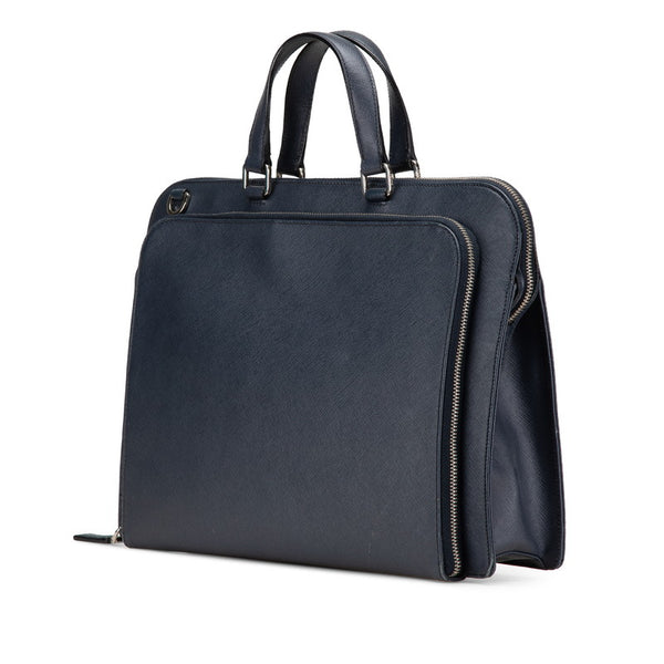 プラダ サフィアーノ ビジネスバッグ ショルダーバッグ 2WAY ネイビー レザー メンズ PRADA 【中古】