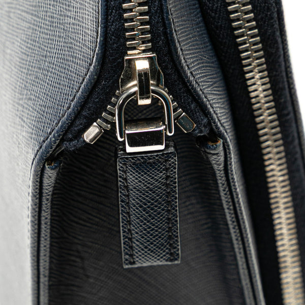 プラダ サフィアーノ ビジネスバッグ ショルダーバッグ 2WAY ネイビー レザー メンズ PRADA 【中古】