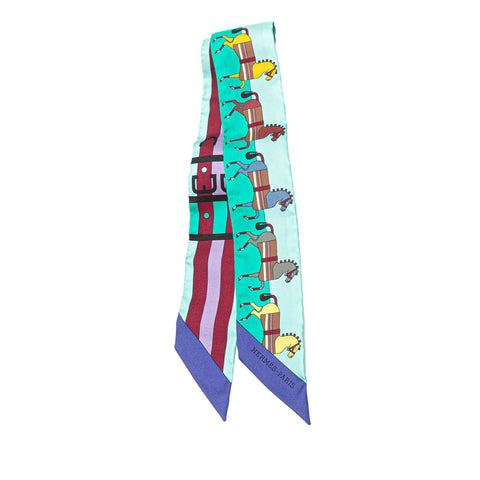 エルメス ツイリー Rocabar ロカバール 馬 スカーフ グリーン マルチカラー シルク レディース HERMES 【中古】