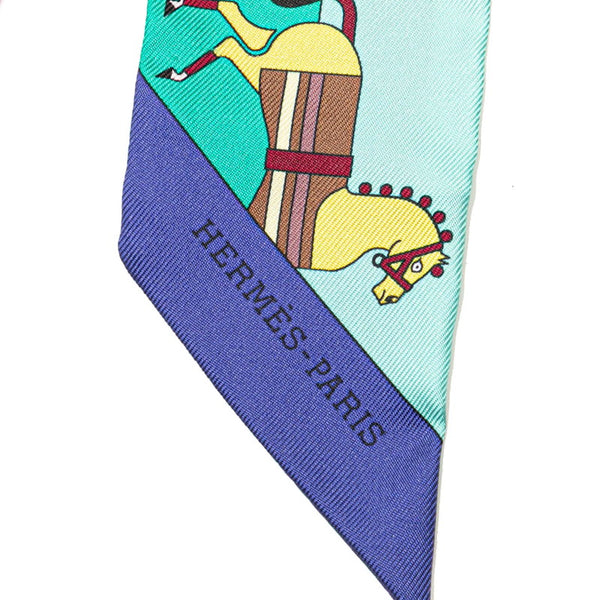 エルメス ツイリー Rocabar ロカバール 馬 スカーフ グリーン マルチカラー シルク レディース HERMES 【中古】