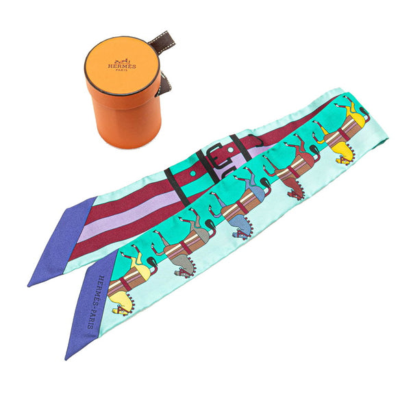エルメス ツイリー Rocabar ロカバール 馬 スカーフ グリーン マルチカラー シルク レディース HERMES 【中古】