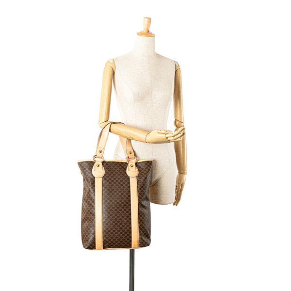 セリーヌ マカダム トートバッグ ハンドバッグ ブラウン PVC レザー レディース CELINE 【中古】