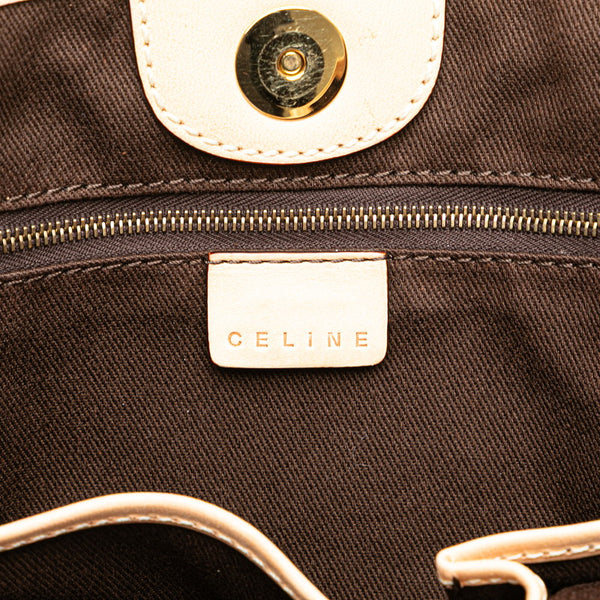 セリーヌ マカダム トートバッグ ハンドバッグ ブラウン PVC レザー レディース CELINE 【中古】