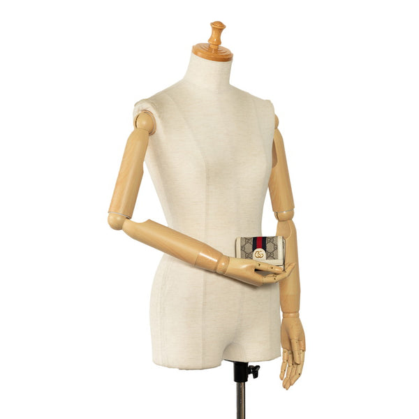 グッチ GGスプリーム GGマーモント オフディア シェリーライン 三つ折り財布 644334 ベージュ ホワイト PVC レザー レディース GUCCI 【中古】