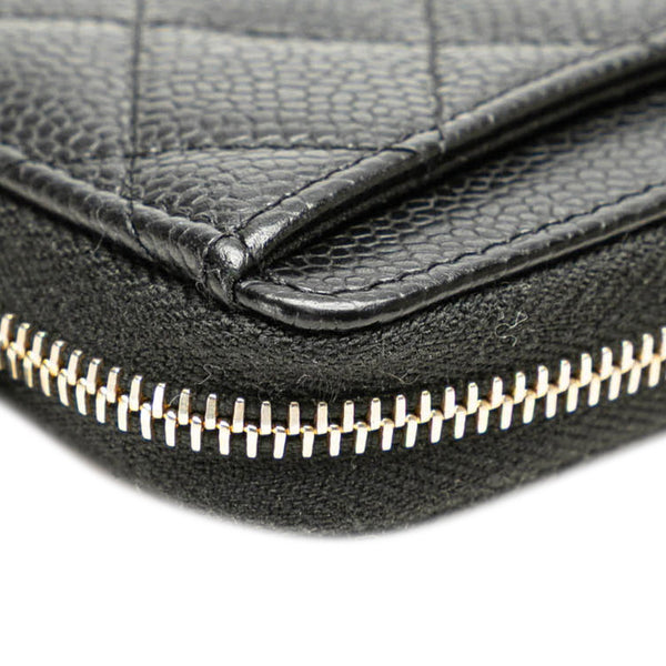 シャネル クラシック ジップ コインパース ラウンドファスナー カードケース ブラック キャビアスキン レディース CHANEL 【中古】
