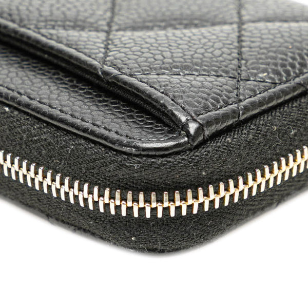 シャネル クラシック ジップ コインパース ラウンドファスナー カードケース ブラック キャビアスキン レディース CHANEL 【中古】