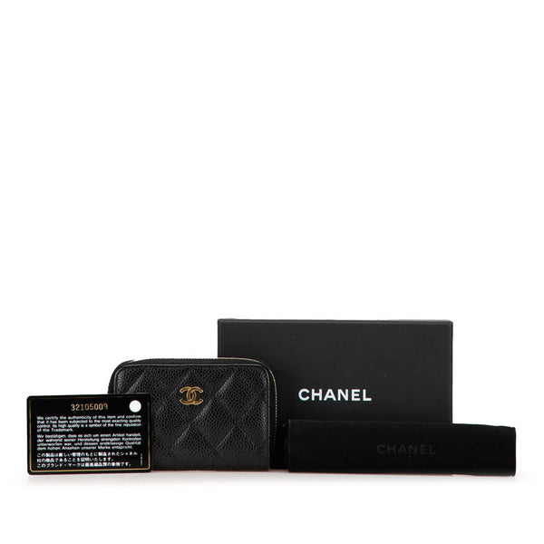 シャネル クラシック ジップ コインパース ラウンドファスナー カードケース ブラック キャビアスキン レディース CHANEL 【中古】