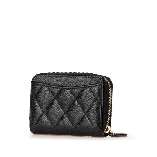 シャネル クラシック ジップ コインパース ラウンドファスナー カードケース ブラック キャビアスキン レディース CHANEL 【中古】