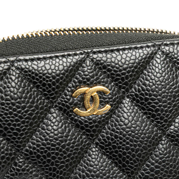 シャネル クラシック ジップ コインパース ラウンドファスナー カードケース ブラック キャビアスキン レディース CHANEL 【中古】