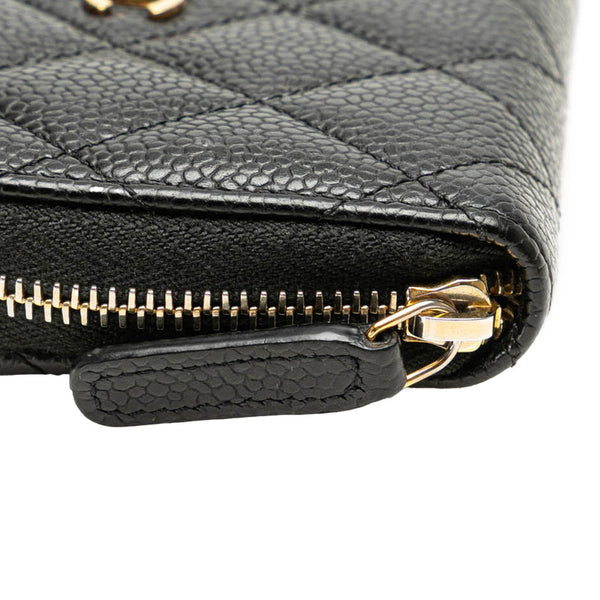 シャネル クラシック ジップ コインパース ラウンドファスナー カードケース ブラック キャビアスキン レディース CHANEL 【中古】