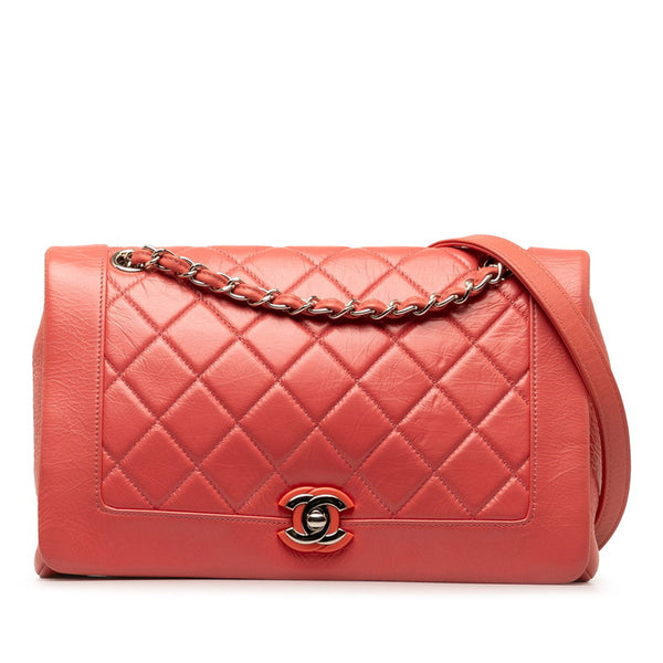 シャネル マトラッセ ココマーク チェーン ショルダーバッグ ピンク レザー レディース CHANEL 【中古】