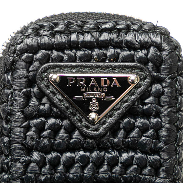 プラダ トライアングル クロシェ 斜め掛け ショルダーバッグ ブラック ラフィア レディース PRADA 【中古】