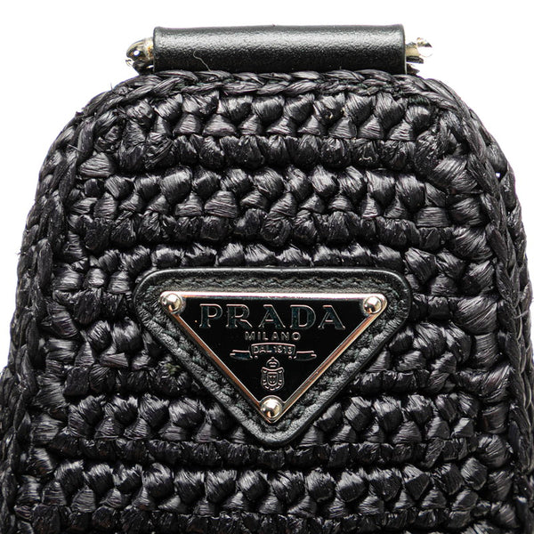 プラダ トライアングル クロシェ 斜め掛け ショルダーバッグ ブラック ラフィア レディース PRADA 【中古】