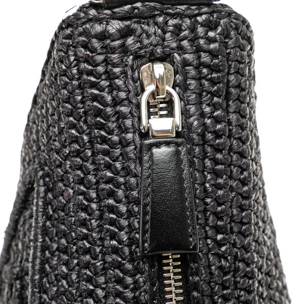 プラダ トライアングル クロシェ 斜め掛け ショルダーバッグ ブラック ラフィア レディース PRADA 【中古】