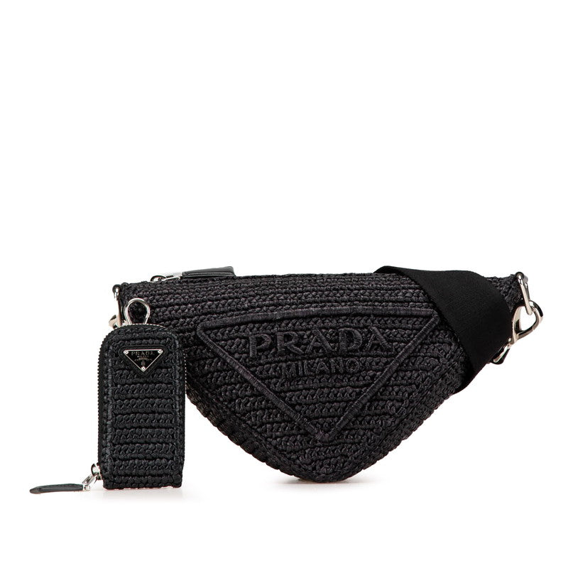 プラダ トライアングル クロシェ 斜め掛け ショルダーバッグ ブラック ラフィア レディース PRADA 【中古】