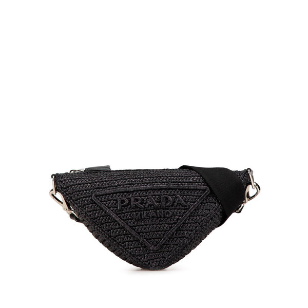 プラダ トライアングル クロシェ 斜め掛け ショルダーバッグ ブラック ラフィア レディース PRADA 【中古】