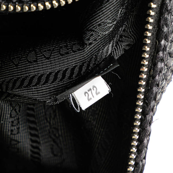 プラダ トライアングル クロシェ 斜め掛け ショルダーバッグ ブラック ラフィア レディース PRADA 【中古】