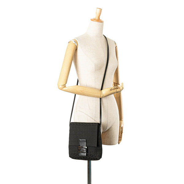 フェンディ ズッキーノ 斜め掛け ショルダーバッグ 8BT075 ブラック キャンバス レザー レディース FENDI 【中古】