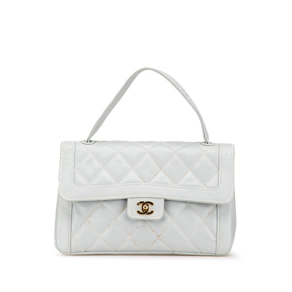 シャネル マトラッセ ワイルドステッチ ココマーク ハンドバッグ ブルー ラムスキン レディース CHANEL 【中古】