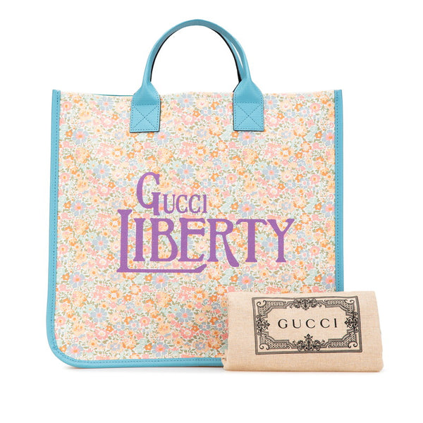 グッチ ×リバディ チルドレンズ 花 フラワー モチーフ トートバッグ 550763 ベージュ ライトブルー マルチカラー キャンバス レザー レディース GUCCI 【中古】