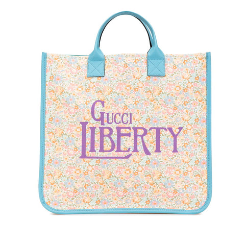 グッチ ×リバディ チルドレンズ 花 フラワー モチーフ トートバッグ 550763 ベージュ ライトブルー マルチカラー キャンバス レザー レディース GUCCI 【中古】