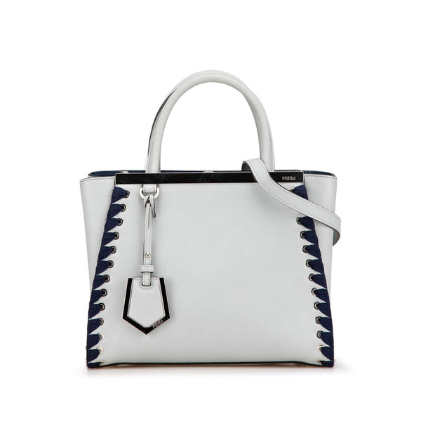 フェンディ プチ トゥジュール ハンドバッグ ショルダーバッグ ２WAY 8BH253 グレー ネイビー レザー レディース FENDI 【中古】