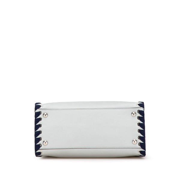 フェンディ プチ トゥジュール ハンドバッグ ショルダーバッグ ２WAY 8BH253 グレー ネイビー レザー レディース FENDI 【中古】