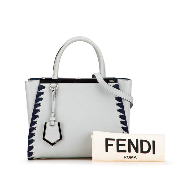 フェンディ プチ トゥジュール ハンドバッグ ショルダーバッグ ２WAY 8BH253 グレー ネイビー レザー レディース FENDI 【中古】