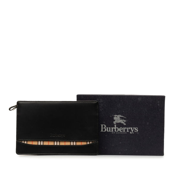 バーバリー ポーチ ブラック ベージュ レザー キャンバス レディース BURBERRY 【中古】