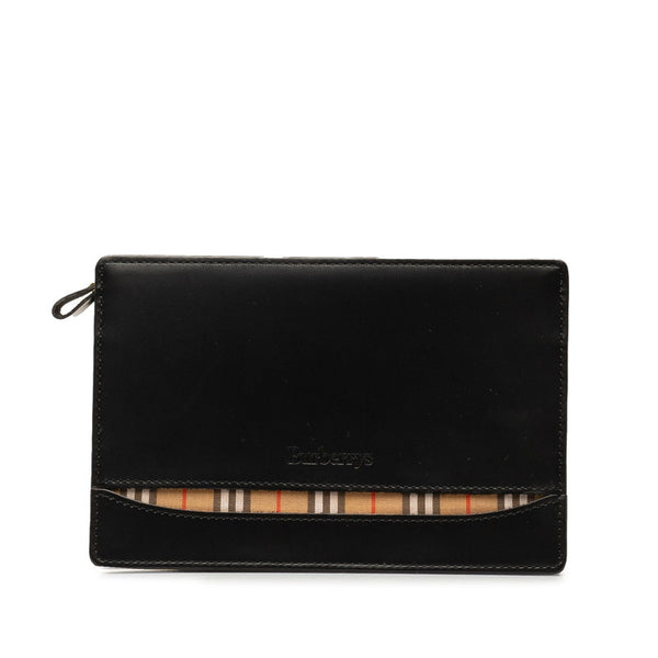 バーバリー ポーチ ブラック ベージュ レザー キャンバス レディース BURBERRY 【中古】