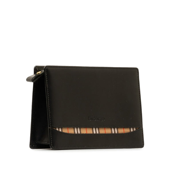 バーバリー ポーチ ブラック ベージュ レザー キャンバス レディース BURBERRY 【中古】