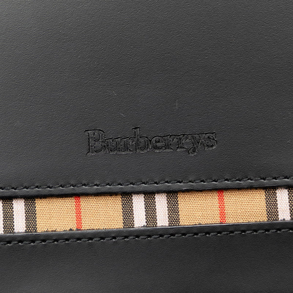 バーバリー ポーチ ブラック ベージュ レザー キャンバス レディース BURBERRY 【中古】